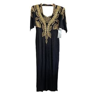 80s Vintage Mark and John Black and gold Fully beaded Beaded Silk Gown Medium